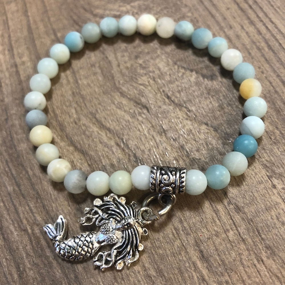 Amazonite bracelet with silver mermaid charm